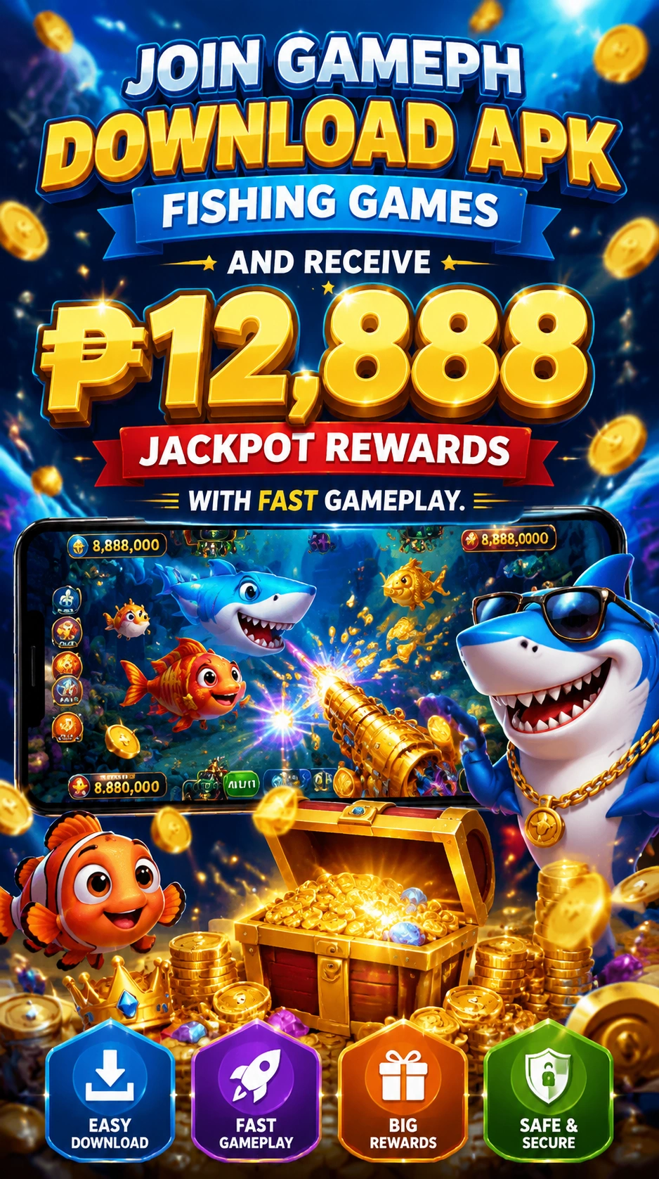 Fishing game interface with cannon and fish targets